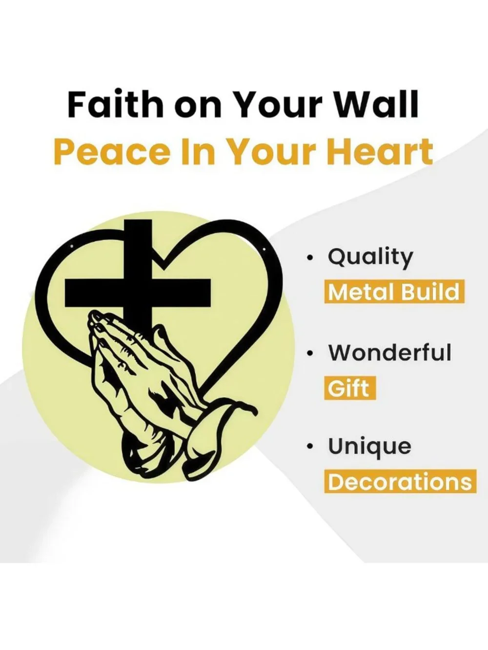 Christian Metal Cross Wall Decor with Sacred Heart & Praying Hands - Farmhouse
